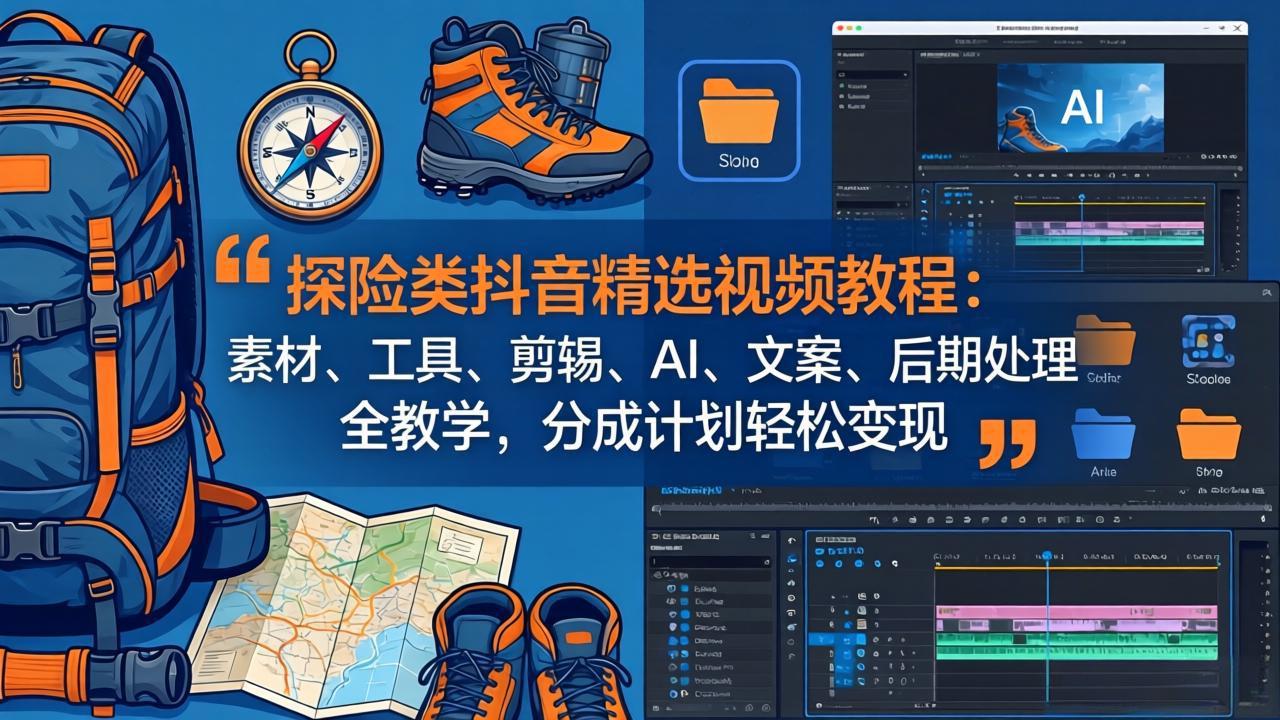 探险类抖音精选视频教程：素材、工具、剪辑、AI、文案、后期处理全教学，分成计划轻松变现-shxbox省心宝盒