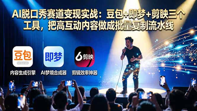 AI脱口秀赛道变现实战：豆包+即梦+剪映三个工具，把高互动内容做成批量复制流水线-shxbox省心宝盒