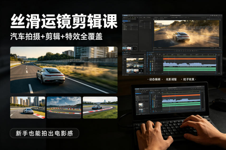 大叔丝滑运镜剪辑课，汽车拍摄+剪辑+特效全覆盖，新手也能拍出电影感-shxbox省心宝盒