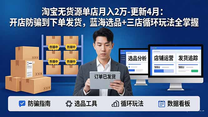 淘宝无货源5.0单店月入2万-更新4月：开店防骗到下单发货，蓝海选品+三店循环玩法全掌握-shxbox省心宝盒