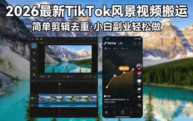 2026最新TikTok风景视频搬运简单剪辑去重小白副业月入 8000-shxbox省心宝盒