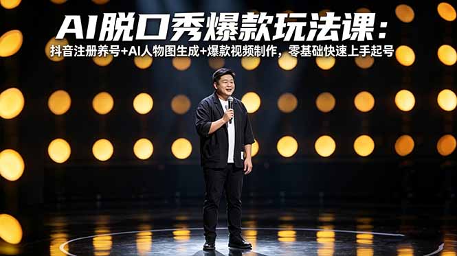 AI脱口秀爆款玩法课：抖音注册养号+AI人物图生成+爆款视频制作，零基础快速上手起号-shxbox省心宝盒