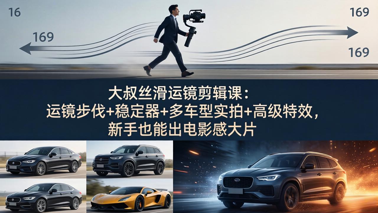 大叔丝滑运镜剪辑课：运镜步伐+稳定器+多车型实拍+高级特效，新手也能出电影感大片-shxbox省心宝盒