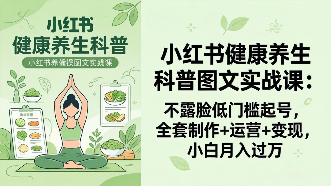 2026小红书健康养生科普图文实战课：不露脸低门槛起号，全套制作+运营+变现，小白月入过万-shxbox省心宝盒