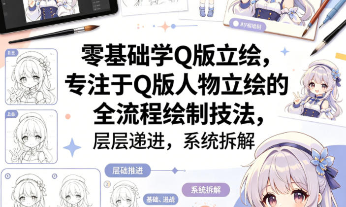 零基础学Q版立绘，专注于Q版人物立绘的全流程绘制技法，层层递进，系统拆解-shxbox省心宝盒