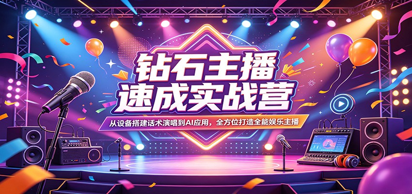 钻石主播速成实战营：从设备搭建话术演唱到AI应用，全方位打造全能娱乐主播-shxbox省心宝盒