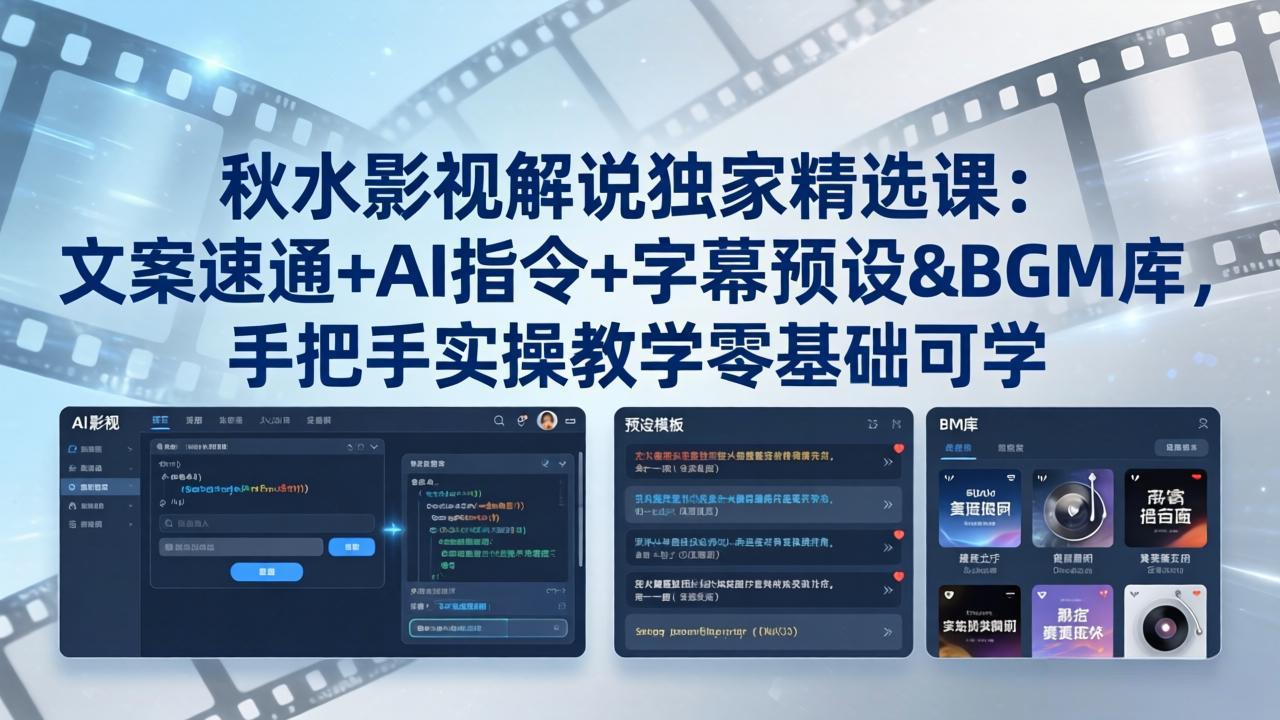 秋水影视解说独家精选课：文案速通+AI指令+字幕预设+BGM库，手把手实操教学零基础可学-shxbox省心宝盒