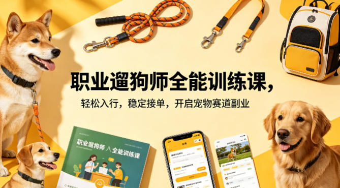 职业遛狗师全能训练课，轻松入行，稳定接单，开启宠物赛道副业-shxbox省心宝盒