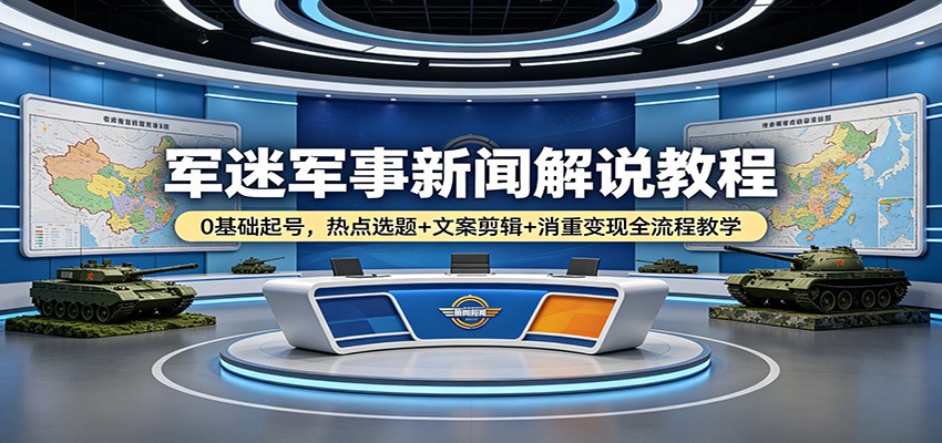 军迷军事新闻解说教程：0基础起号，热点选题+文案剪辑+消重变现全流程教学-shxbox省心宝盒