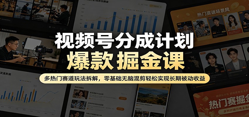 视频号分成计划爆款掘金课：多热门赛道玩法拆解，零基础无脑混剪轻松实现长期被动收益-shxbox省心宝盒