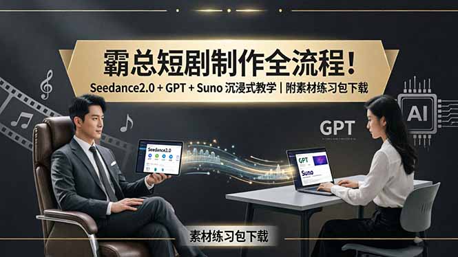 霸总短剧制作全流程！Seedance2.0 + GPT + Suno 沉浸式教学｜附素材练习包下载-shxbox省心宝盒