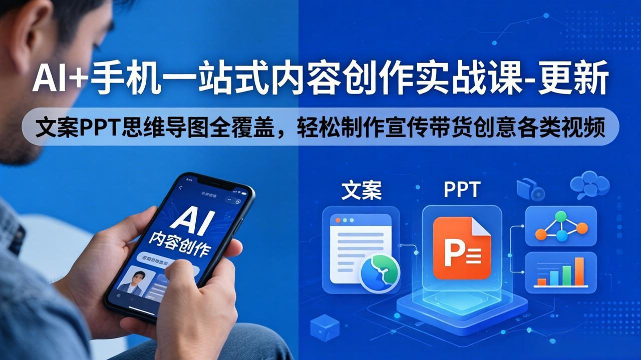 AI+手机一站式内容创作实战课-更新，文案PPT思维导图全覆盖，轻松制作宣传带货创意各类视频-shxbox省心宝盒
