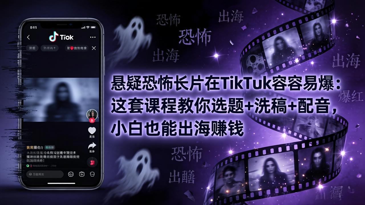 悬疑恐怖长片在TikTok最容易爆：这套课程教你选题+洗稿+配音，小白也能出海赚钱-shxbox省心宝盒