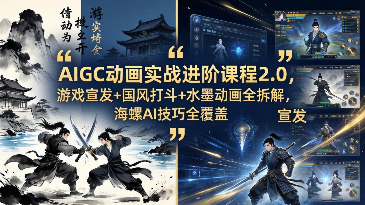 AIGC动画实战进阶课程2.0，游戏宣发+国风打斗+水墨动画全拆解，海螺AI技巧全覆盖-shxbox省心宝盒