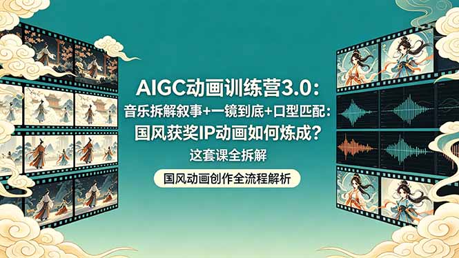 AIGC动画训练营3.0：音乐拆解叙事+一镜到底+口型匹配：国风获奖IP动画如何炼成？这套课全拆解-shxbox省心宝盒