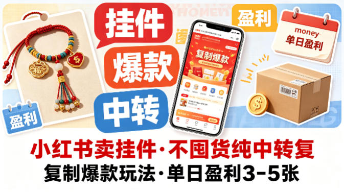 小红书卖挂件，不囤货纯中转复制爆款玩法，单日盈利3-5张-shxbox省心宝盒