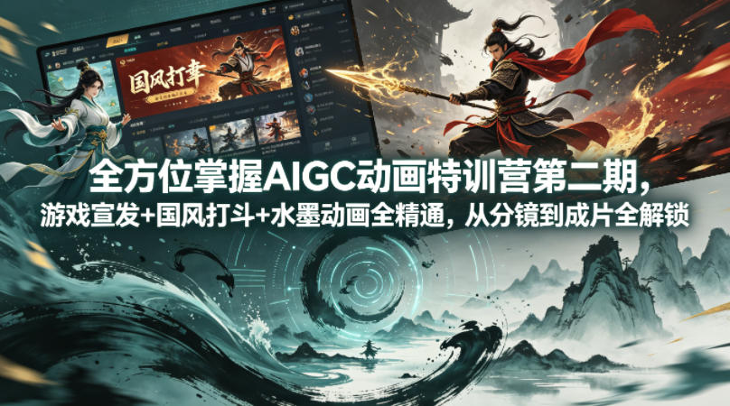 全方位掌握AIGC动画特训营第二期，游戏宣发+国风打斗+水墨动画全精通，从分镜到成片全解锁-shxbox省心宝盒