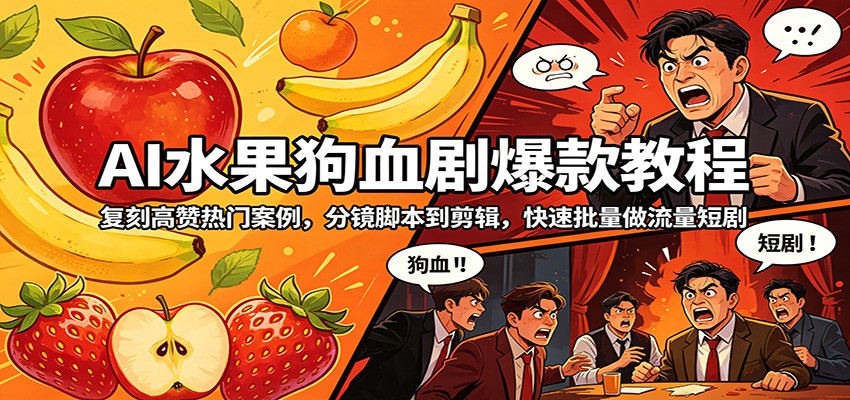 AI水果狗血剧爆款教程：复刻高赞热门案例，分镜脚本到剪辑，快速批量做流量短剧-shxbox省心宝盒