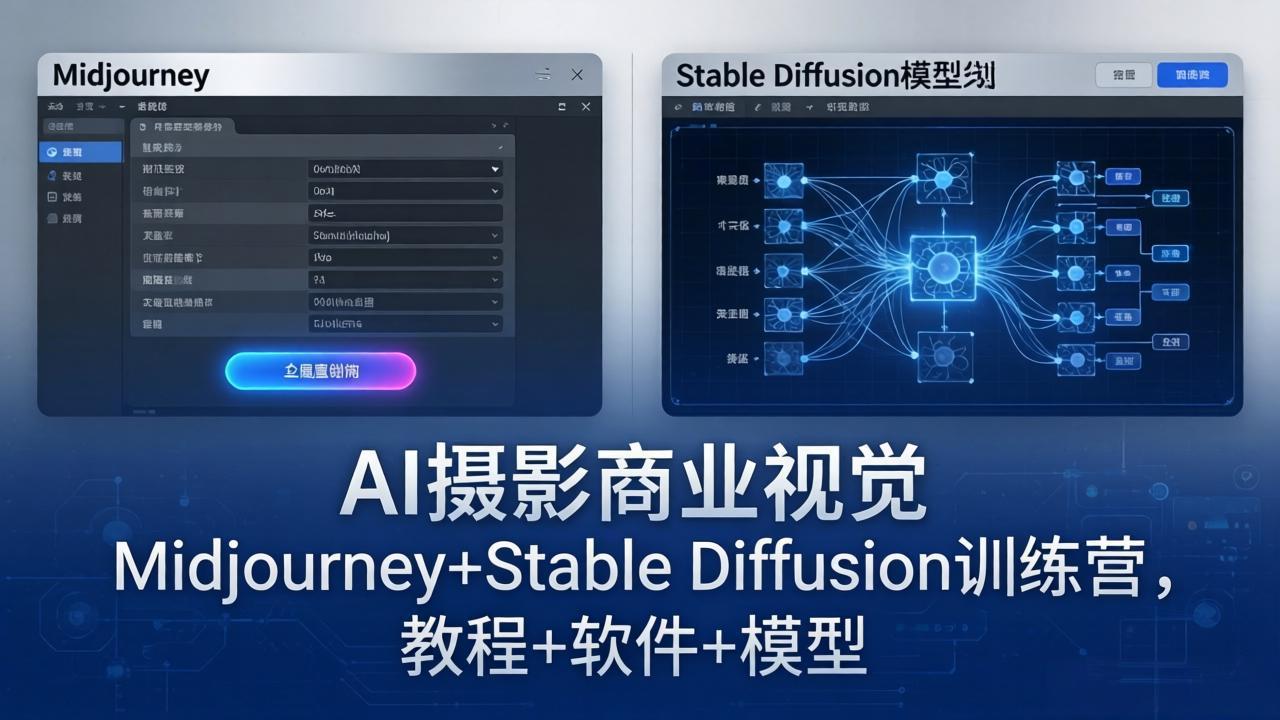 AI摄影商业视觉Midjourney+Stable Diffusion训练营，教程+软件+模型-shxbox省心宝盒