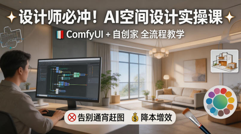 设计师必冲！AI空间设计实操课，ComfyUI+自创家全教学，告别通宵赶图，降本增效-shxbox省心宝盒