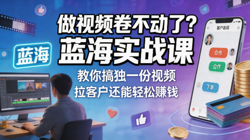 做视频卷不动了？蓝海实战课教你搞独一份视频，拉客户还能轻松賺钱！【原创双语字幕】-shxbox省心宝盒