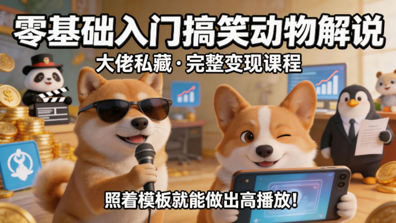 零基础入门搞笑动物解说，大佬私藏完整变现课程，照着模板就能做出高播放-shxbox省心宝盒