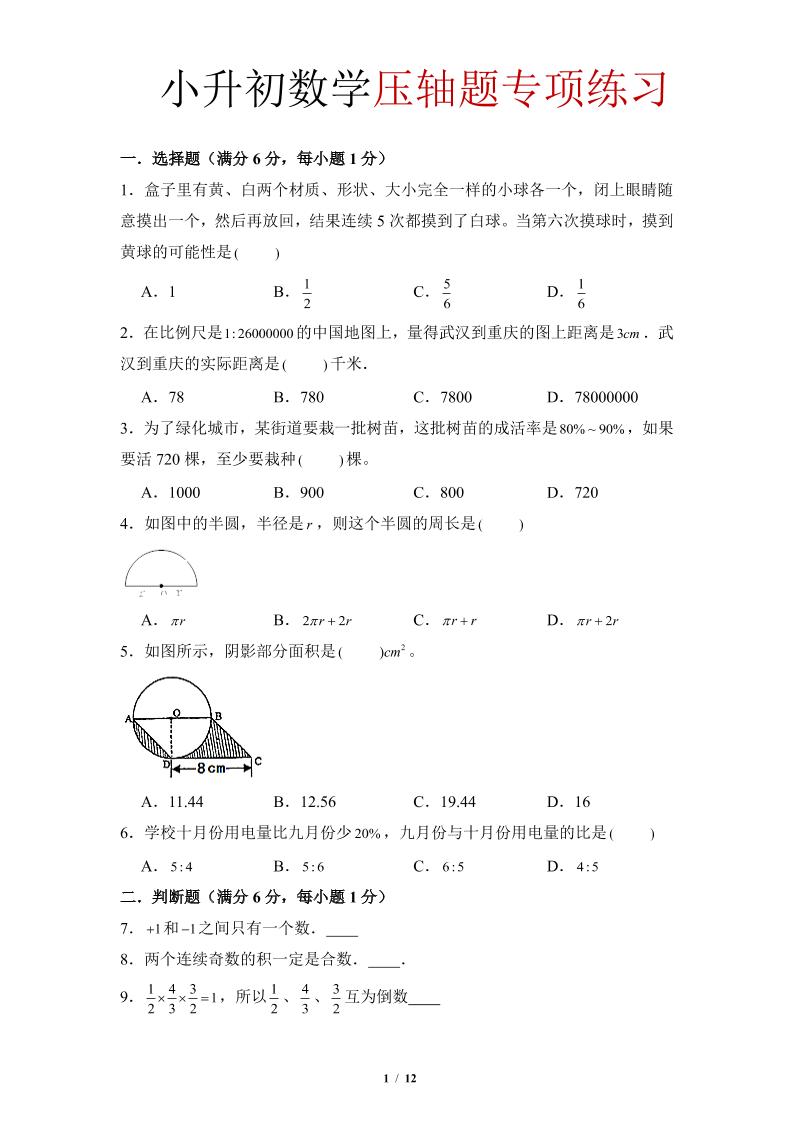 六年级下小升初数学压轴题专项练习-shxbox省心宝盒