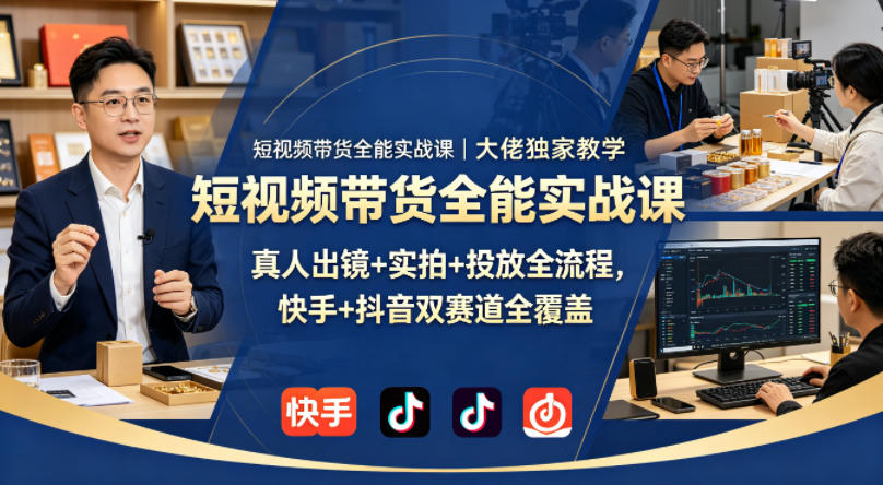 短视频带货全能实战课｜大佬独家教学，真人出镜+实拍+投放全流程，快手+抖音双赛道全覆盖-shxbox省心宝盒