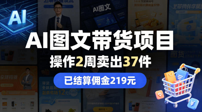 AI图文带货项目，操作2周卖出37件，已结算佣金219-shxbox省心宝盒
