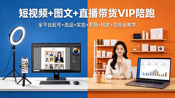短视频+图文+直播带货VIP陪跑，全平台起号+选品+实拍+剪辑+投放+变现全教学-shxbox省心宝盒