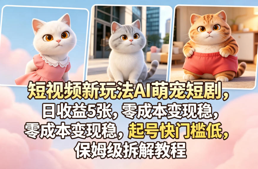 短视频新玩法AI萌宠短剧，日收益5张，零成本变现稳，起号快门槛低，保姆级拆解教程-shxbox省心宝盒