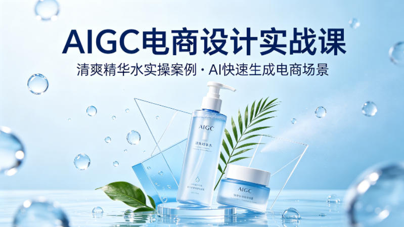 AIGC电商设计实战课，以清爽精华水为实操案例，教你用AI快速生成电商场景-shxbox省心宝盒
