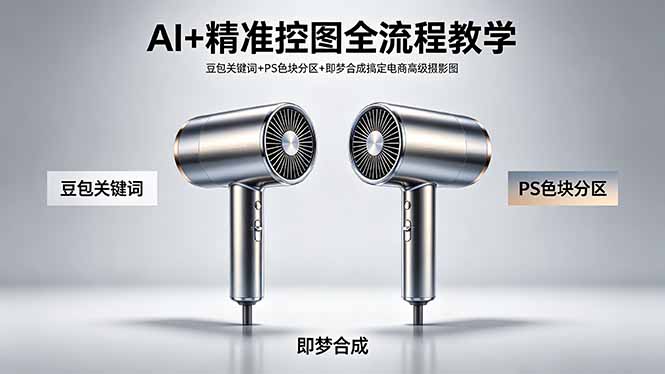 AI+精准控图全流程教学 豆包关键词+PS色块分区+即梦合成搞定电商高级摄影图-shxbox省心宝盒
