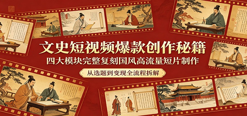 文史短视频爆款创作秘籍：四大模块完整复刻国风高流量短片制作-shxbox省心宝盒