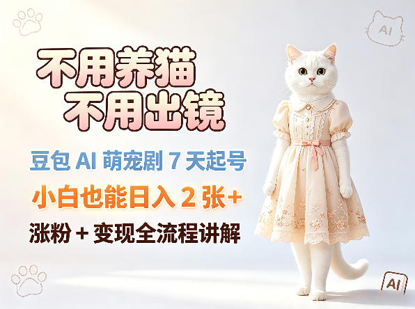 不用养猫不用出镜，豆包AI萌宠剧7天起号，小白也能日入2张+，涨粉+变现全流程讲解-shxbox省心宝盒