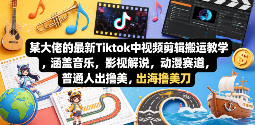 某大佬的最新Tiktok中视频剪辑搬运教学，涵盖音乐，影视解说，动漫赛道，普通人出海撸美刀-shxbox省心宝盒