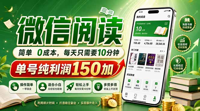 最新微信阅读，每日10分钟，单号利润150+，可批量放大操作，简单0成本-shxbox省心宝盒