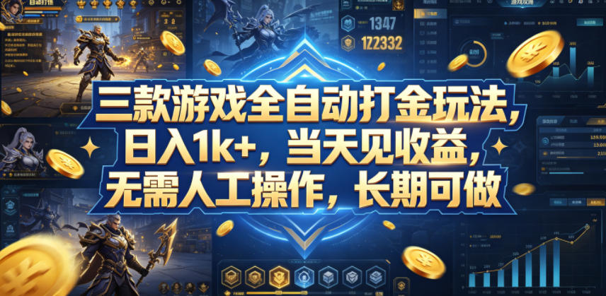 三款游戏全自动打金玩法，日入1k+，当天见收益，无需人工操作，长期可做【揭秘】-shxbox省心宝盒