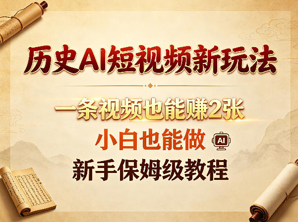 历史AI短视频新玩法，一条视频也能賺2张，小白也能做，新手保姆级教程-shxbox省心宝盒