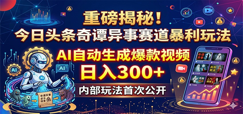重磅揭秘！今日头条奇谭异事赛道暴利玩法：AI自动生成爆款视频，日入300+-shxbox省心宝盒