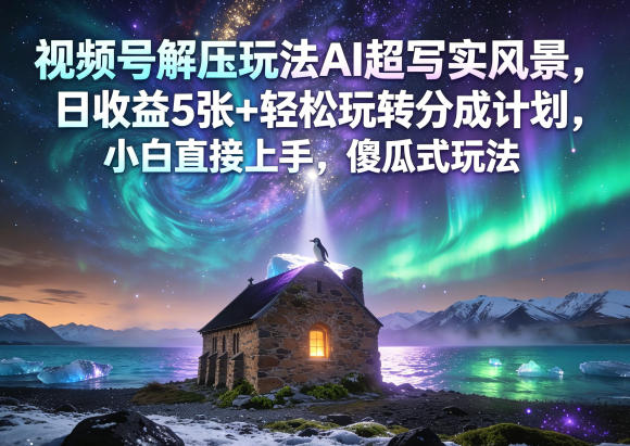 视频号解压玩法AI超写实风景，日收益5张+轻松玩转分成计划，小白直接上手，傻瓜式玩法-shxbox省心宝盒