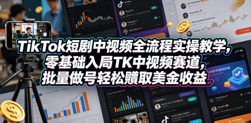 TikTok短剧中视频全流程实操教学，零基础入局TK中视频赛道，批量做号轻松賺取美金收益-shxbox省心宝盒
