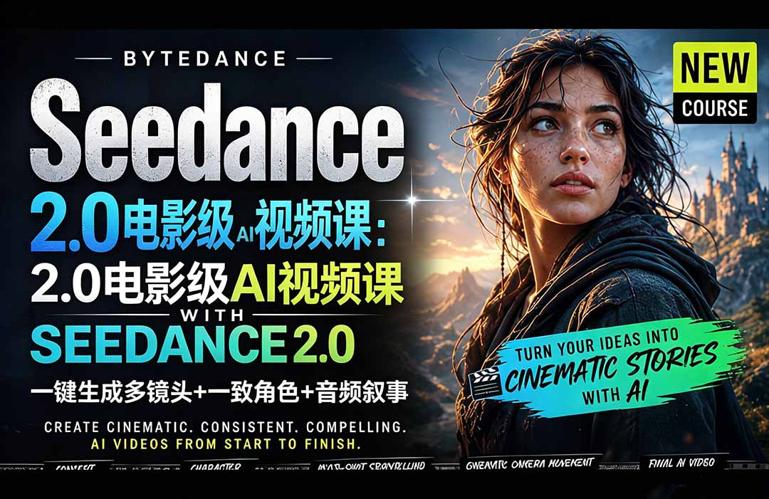 Seedance 2.0电影级AI视频课：一键生成多镜头+一致角色+音频叙事-shxbox省心宝盒