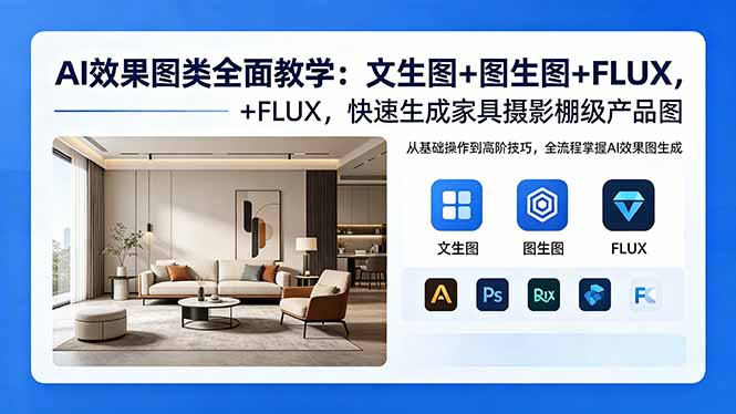 AI效果图类全面教学：文生图+图生图+FLUX，快速生成家具摄影棚级产品图-shxbox省心宝盒
