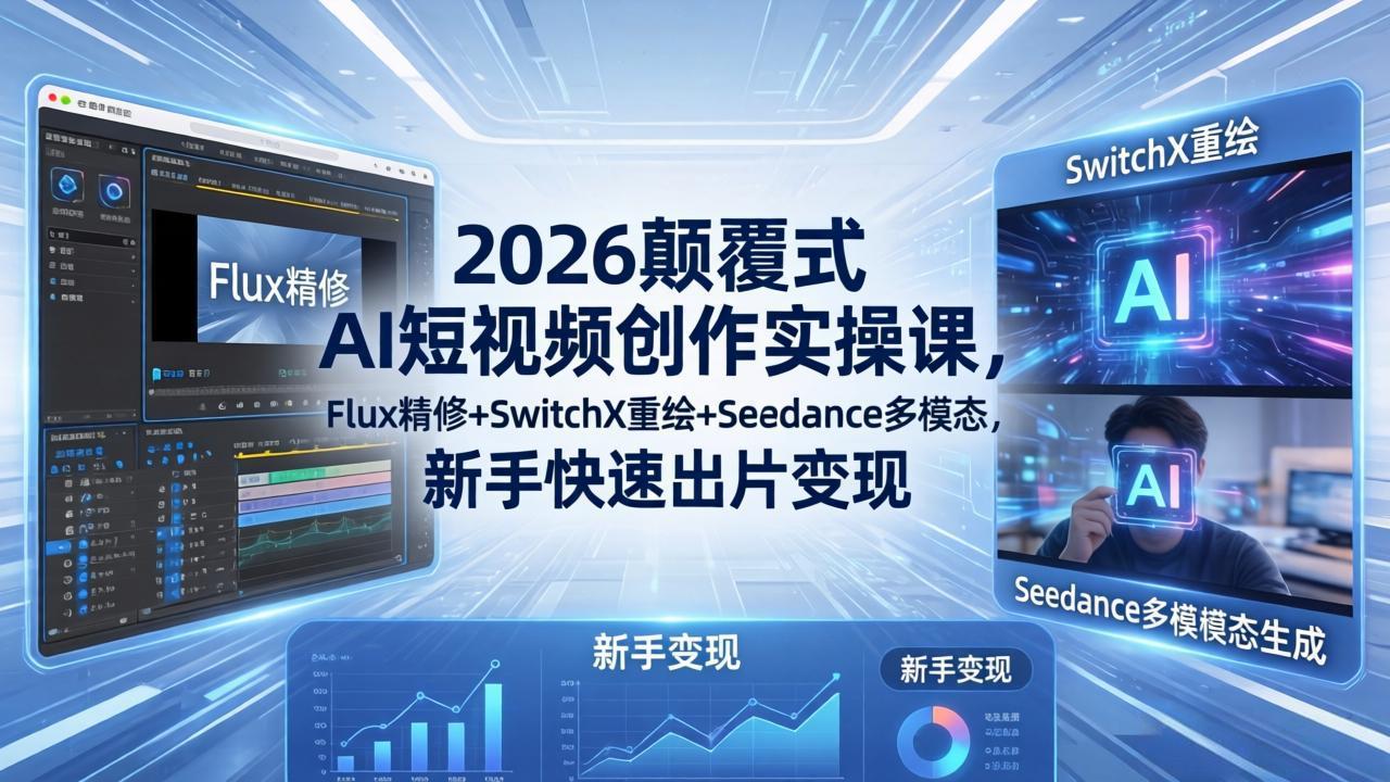 2026颠覆式 AI短视频创作课-5月更新，Flux精修+SwitchX重绘+Seedance多模态，新手快速出片变现-shxbox省心宝盒
