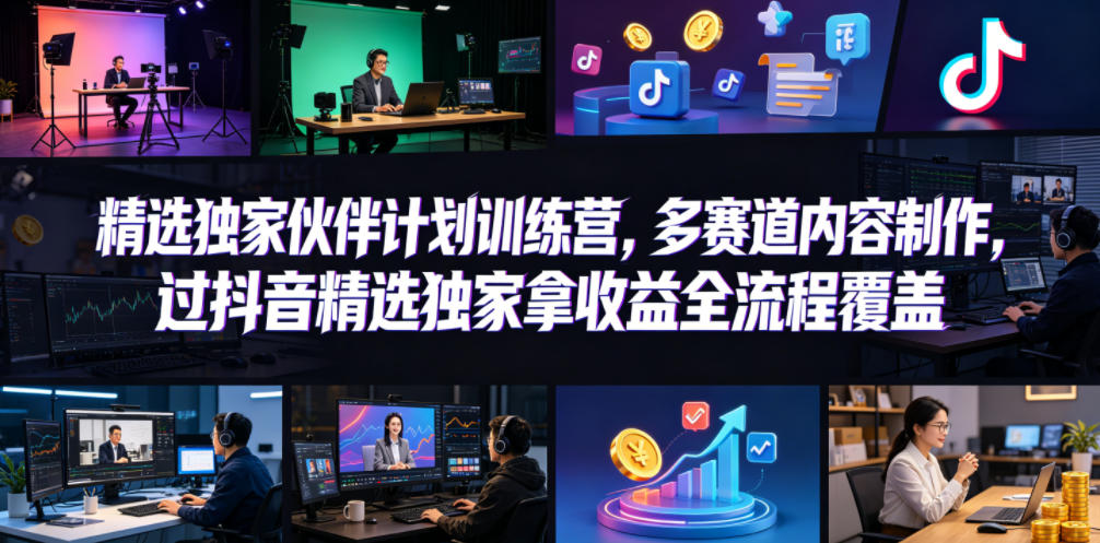 小豁食堂精选独家伙伴计划训练营，多赛道内容制作，过抖音精选独家拿收益全流程覆盖-shxbox省心宝盒