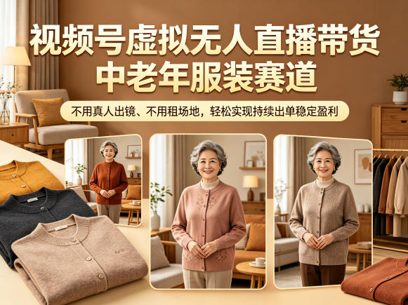 视频号虚拟无人直播带货中老年服装赛道，不用真人出镜、不用租场地，轻松实现持续出单稳定盈利-shxbox省心宝盒