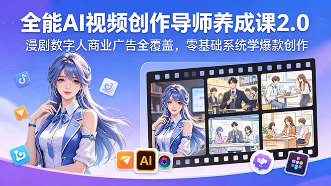 全能AI视频创作导师养成课2.0，漫剧数字人商业广告全覆盖，零基础系统学爆款创作-shxbox省心宝盒