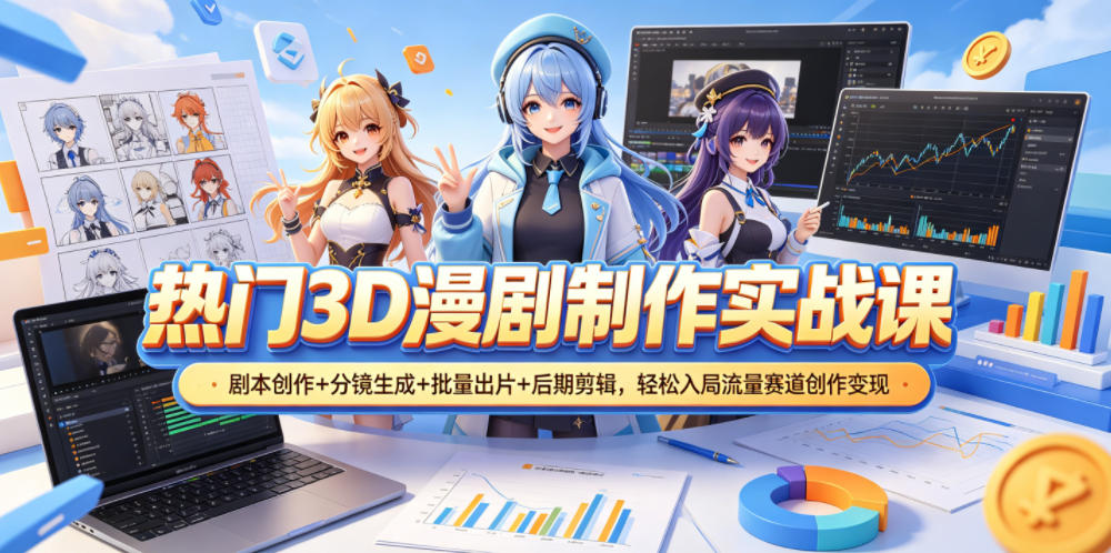 热门3D漫剧制作实战课，剧本创作+分镜生成+批量出片+后期剪辑，轻松入局流量赛道创作变现-shxbox省心宝盒