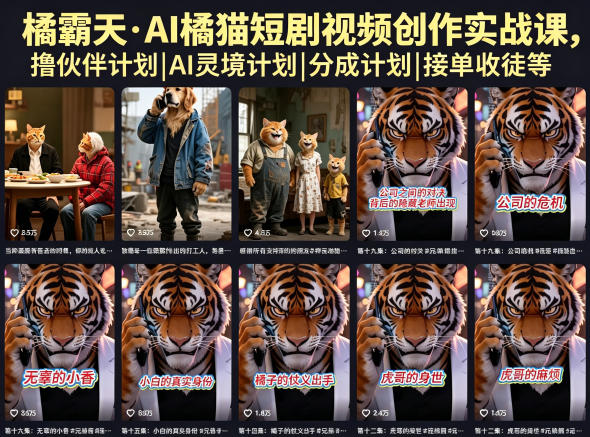 橘霸天·AI橘猫短剧视频创作实战课，撸伙伴计划|AI灵境计划|分成计划|接单收徒等-shxbox省心宝盒